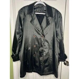 Aeros Double Breasted Silky Black Trench Coat Women’s Size M‎
